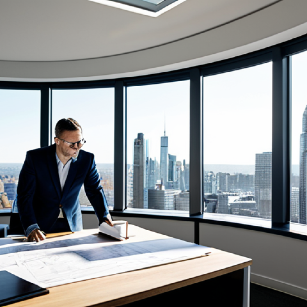 외장 SSD의 펌웨어 관리 팁 - **Prompt:** A professional architect in a modern, sunlit office, reviewing blueprints at a large des...