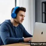 Home 18 사운드 드라이버가 없는 경우 해결법 - **Prompt 1: Basic Audio Troubleshooting**
A young adult, perhaps in their early 20s, with a slig...